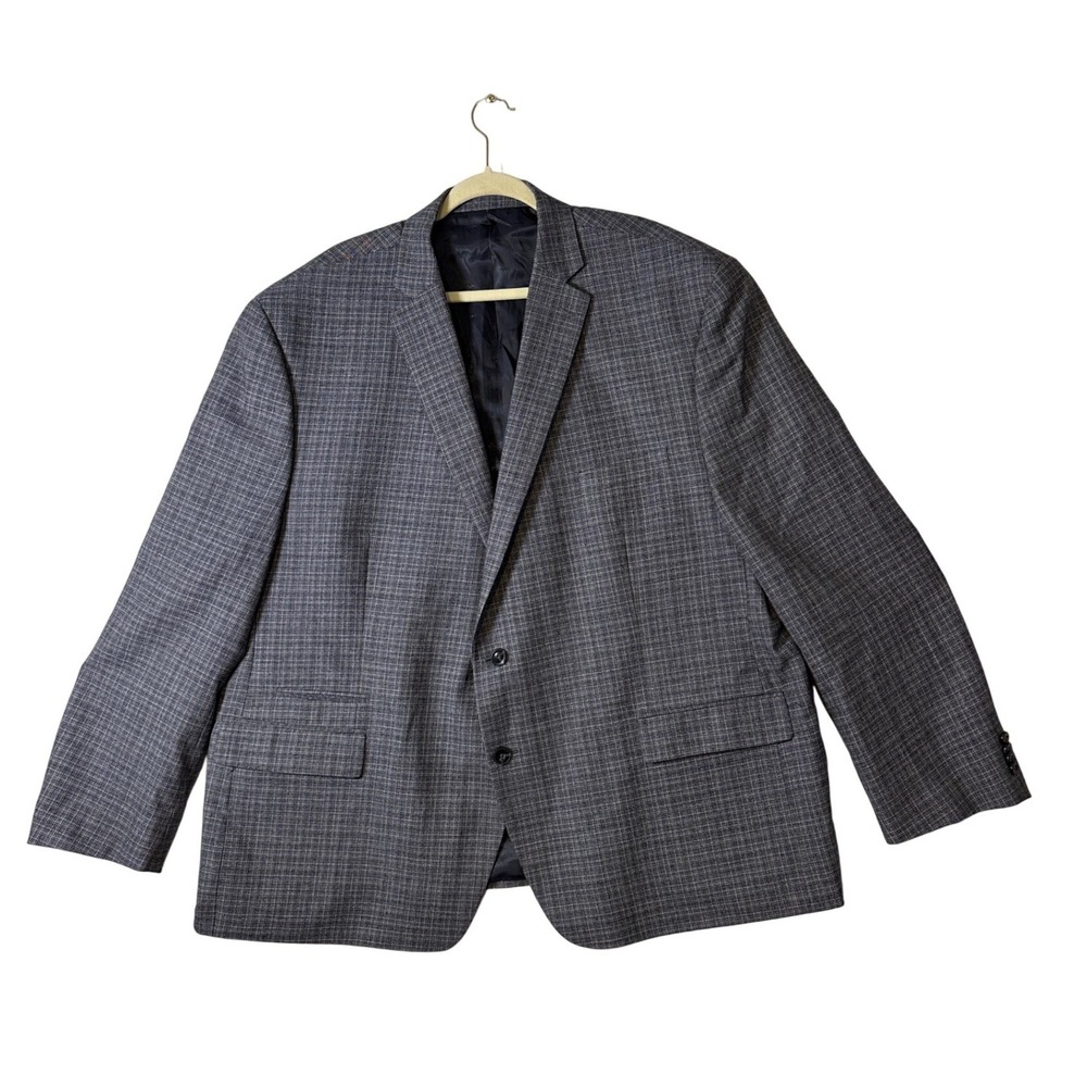 Michael Kors Mens Gray Blue Plaid Wool Blend Blazer Sport Coat 54R RN90736